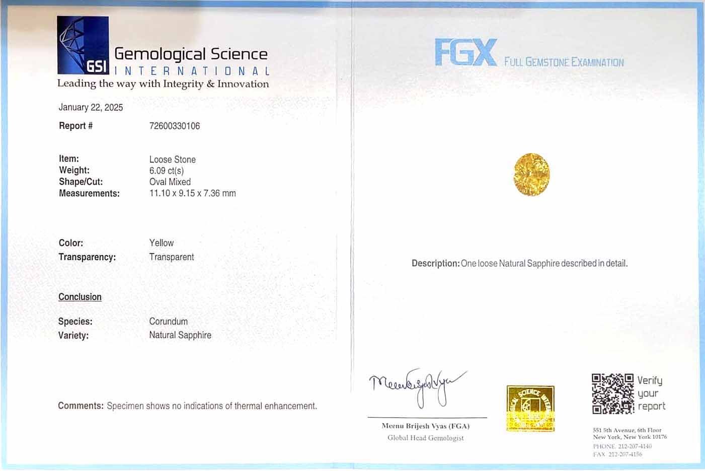 Yellow natural sapphire